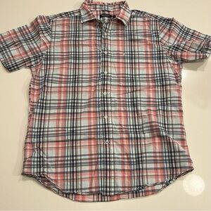 Nautica Men's Pink and Blue Plaid Shirt, size large, EUC